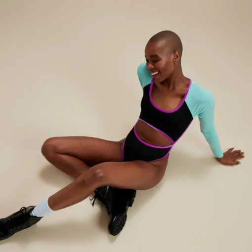 Flu3nte Colorblock Long Sleeve Cut Out One Piece