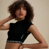 Flu3nte Solid Short Sleeve Logo Elastic Crop Top