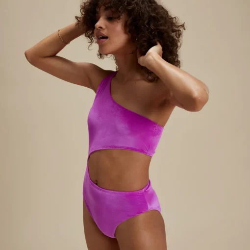 Flu3nte Velour Asymmetrical Cut Out One Piece