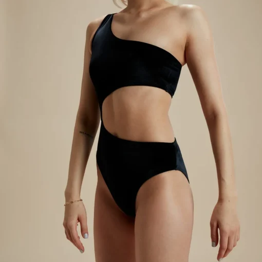 Flu3nte Velour Asymmetrical Cut Out One Piece