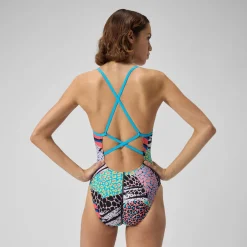 Printed Double X Back One Piece