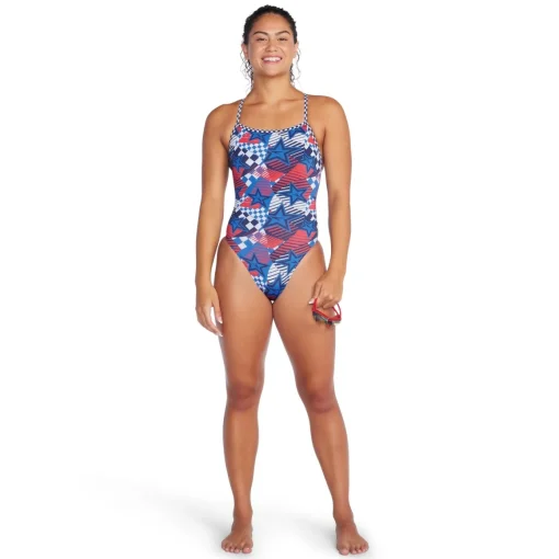 Printed Double X Back One Piece