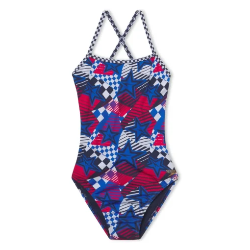 Printed Double X Back One Piece