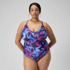 Women's Shaping Printed V Neck One Piece (+)