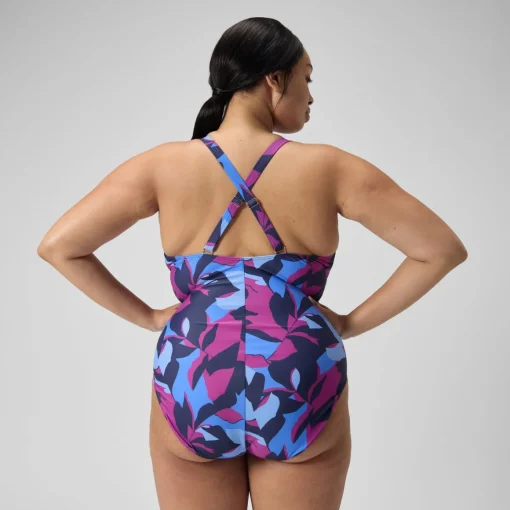 Women's Shaping Printed V Neck One Piece (+)